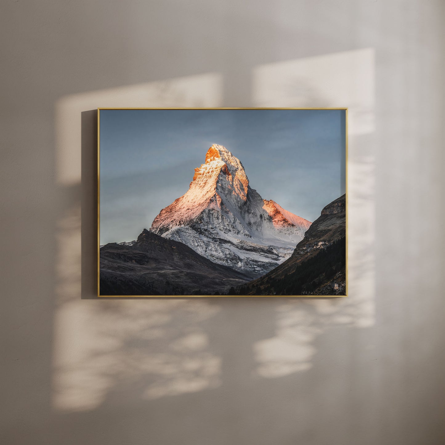 Matterhorn glowing in the morning sunlight, perfect for mountain and nature wall art.