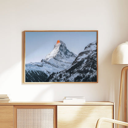 Matterhorn peak with snowy landscape, perfect for winter wall art decor.