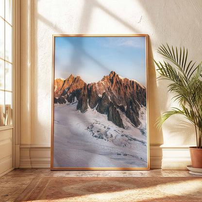 Chamonix mountain landscape print featuring Mont Blanc du Tacul in warm light"