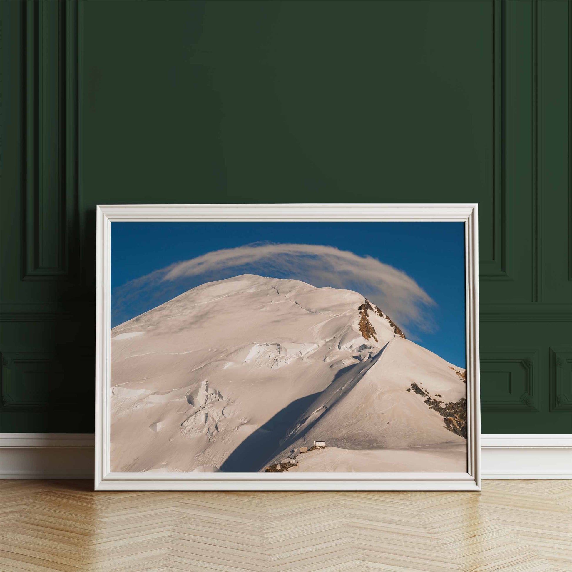 Crisp blue sky and snowy slopes on Mont Blanc summit route print