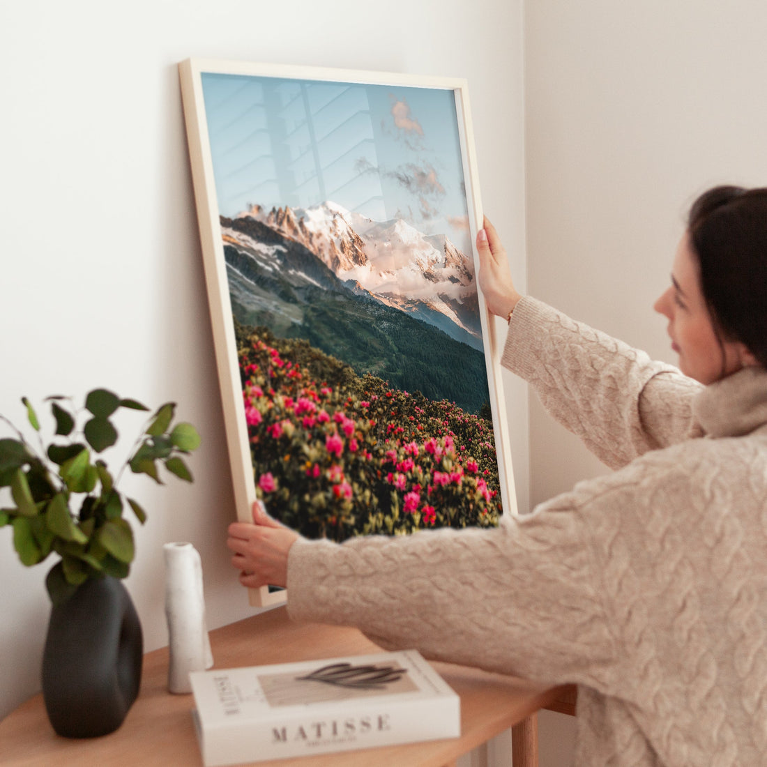 Dramatic Mont Blanc summit print with glowing clouds and crisp mountain peaks at sunrise.