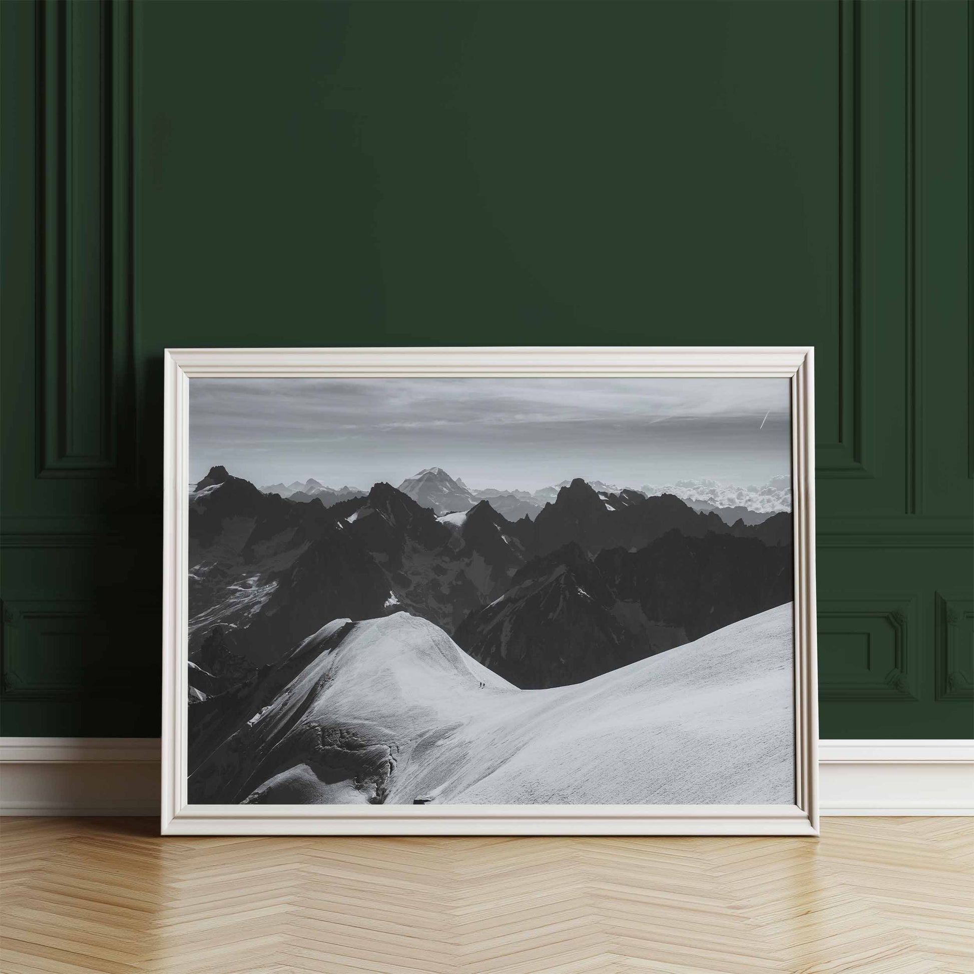 Stunning view of Chamonix's high mountains with mountaineers captured as wall art.