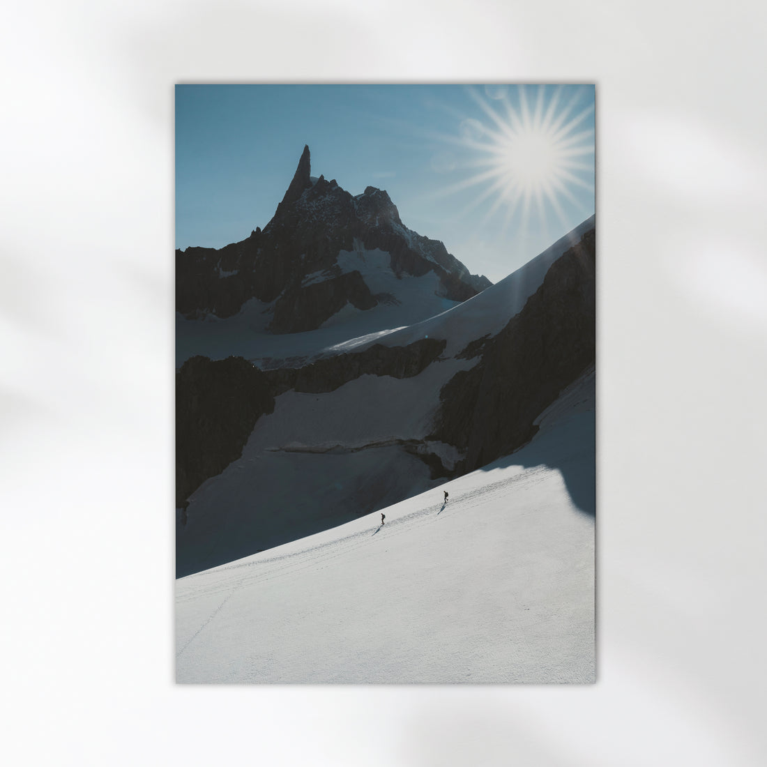 Fine art print of alpinists in the French Alps crossing glacier below Dent du Géant – adventure photography artwork