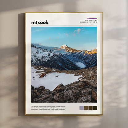 Mt Cook wall art print featuring the alpine landscape near Mueller Hut in Aoraki Mount Cook National Park, New Zealand