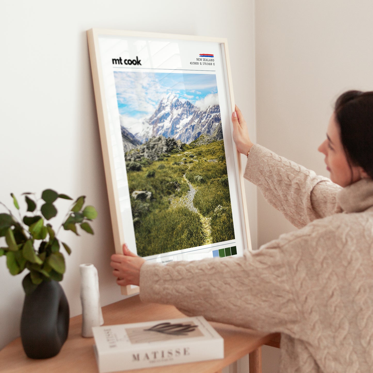 Mount Cook wall art print being styled in a modern living space