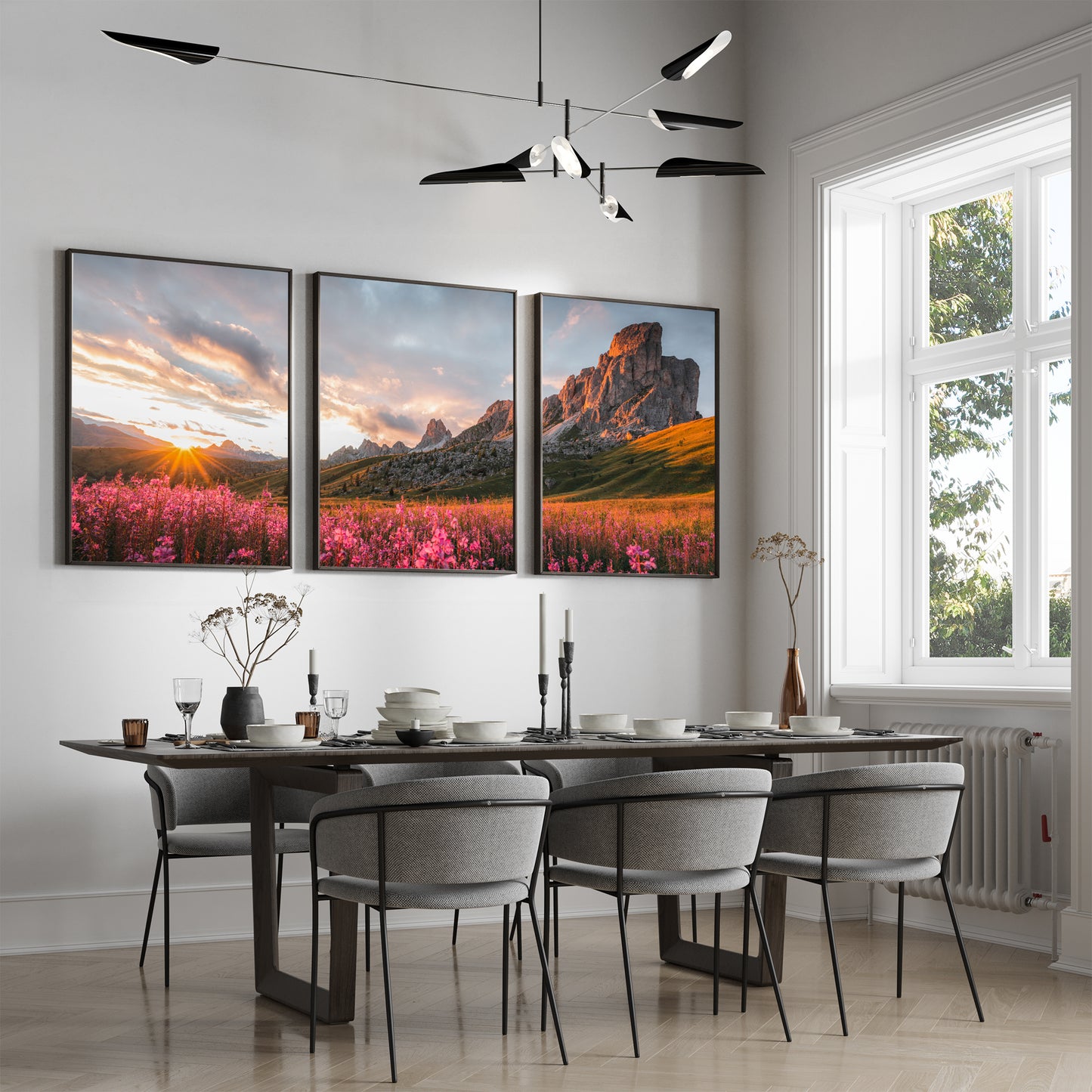 Landscape wall art set featuring Passo Giau in the Dolomites displayed in a living space