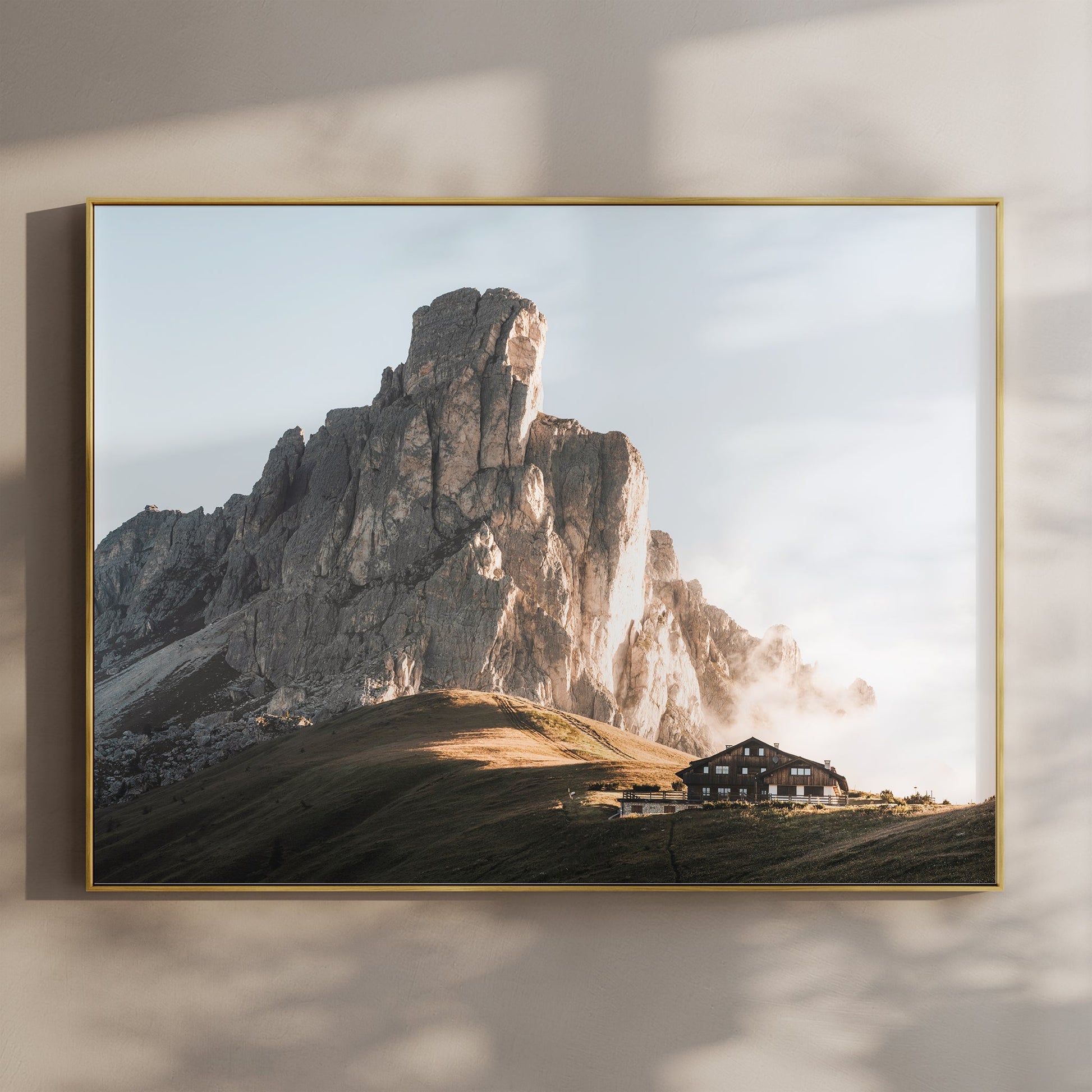Fine art landscape print of Passo Giau in the Italian Dolomites with golden evening light