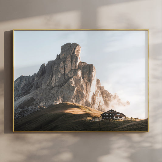 Fine art landscape print of Passo Giau in the Italian Dolomites with golden evening light