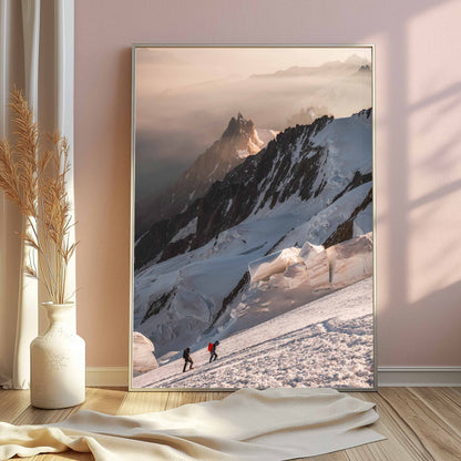 Ready-to-hang frame featuring climbers on Mont Blanc with Aiguille du Midi