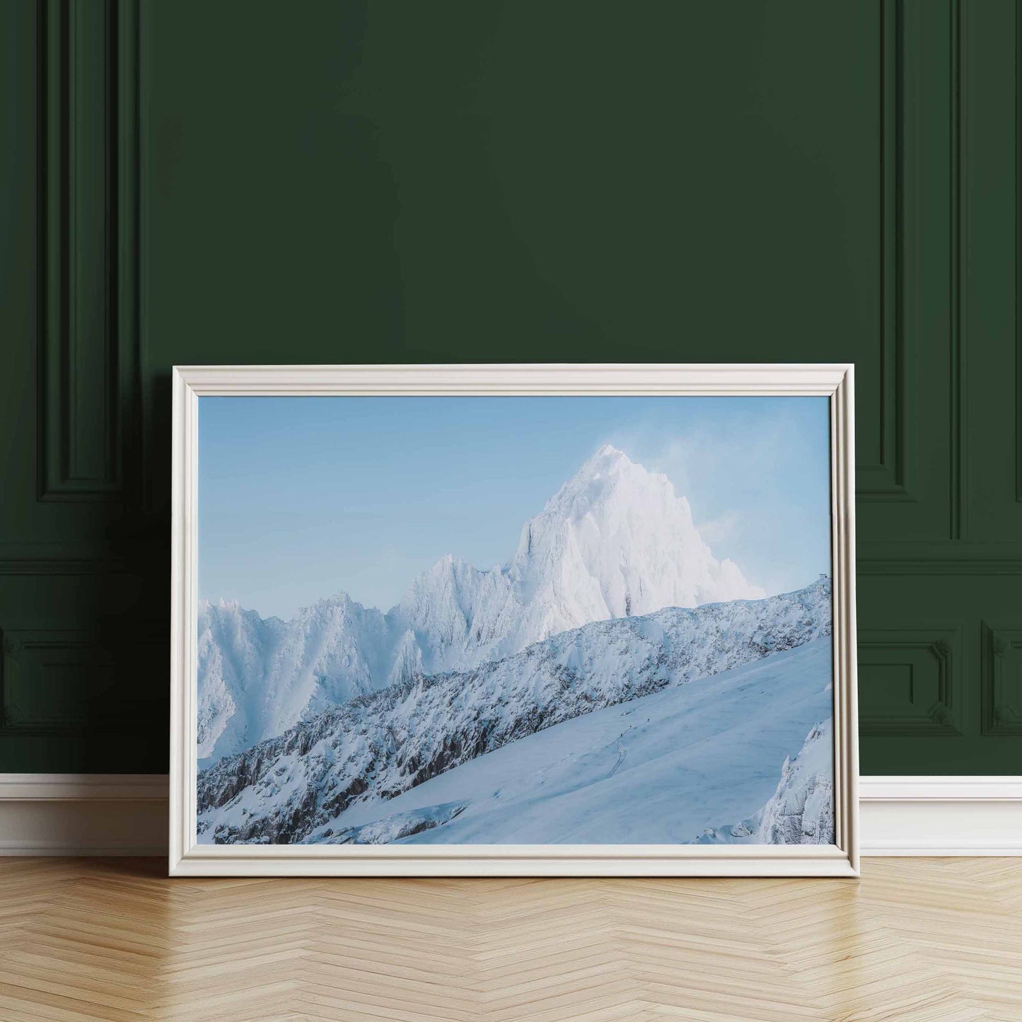 Serene view of Aiguille du Chardonnet in winter, beautifully printed as a fine art piece for your home.