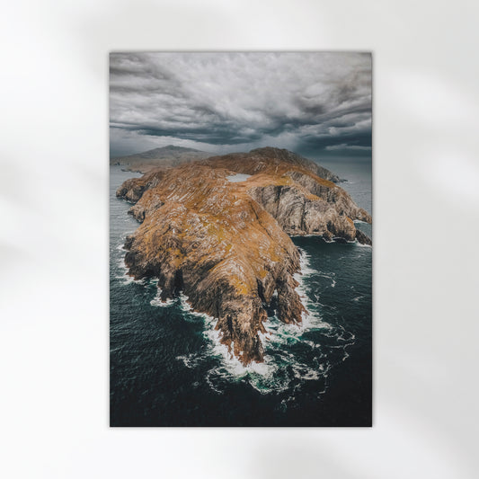Drone shot of Sheep’s Head Peninsula coastline in West Cork, Ireland.