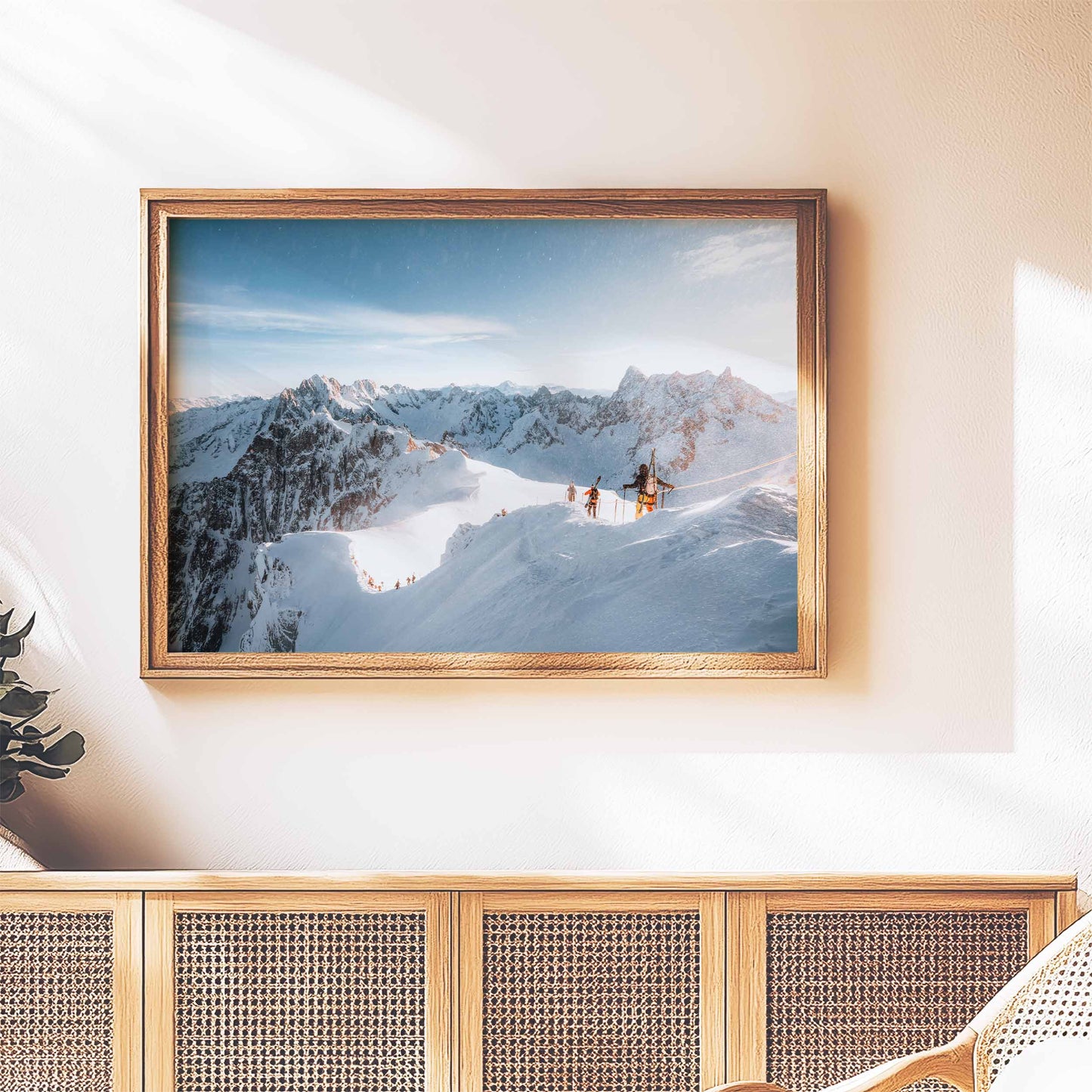 Elegant wall art of Chamonix's Vallée Blanche descent in a cozy living space