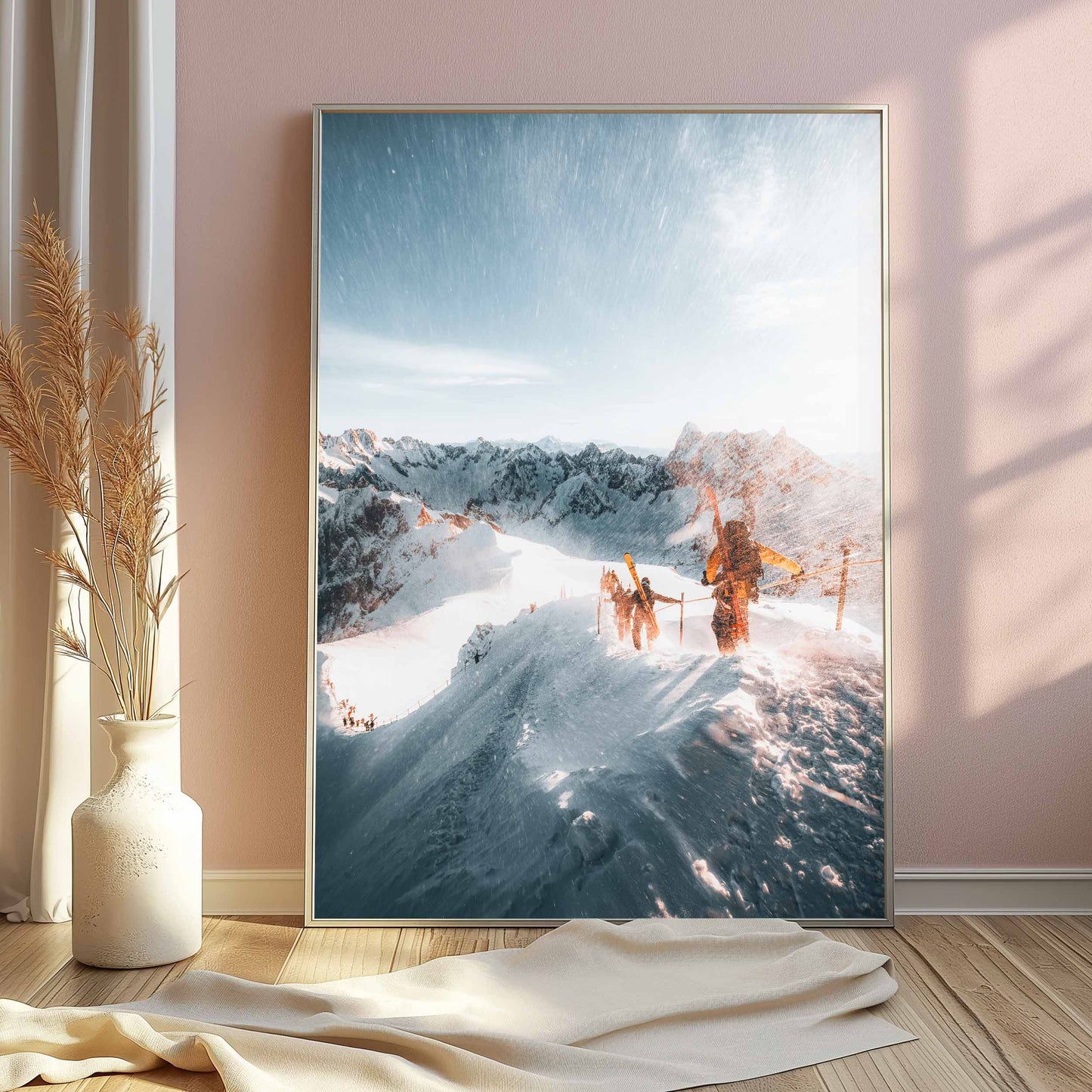 Chamonix Vallée Blanche skiers wall art print for alpine decor.