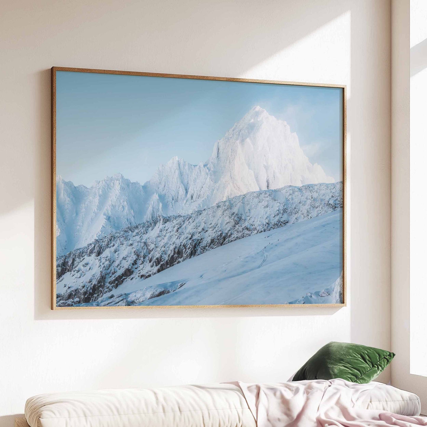 Snowcapped Aiguille du Chardonnet in stunning detail, captured in this premium alpine wall art print.