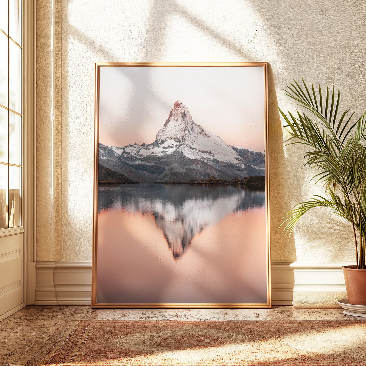 Reflection of the Matterhorn in Stellisee during a serene morning, ideal for mountain and nature wall art.