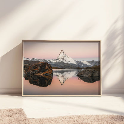 Golden sunset over Stellisee lake, capturing the iconic Matterhorn reflection.