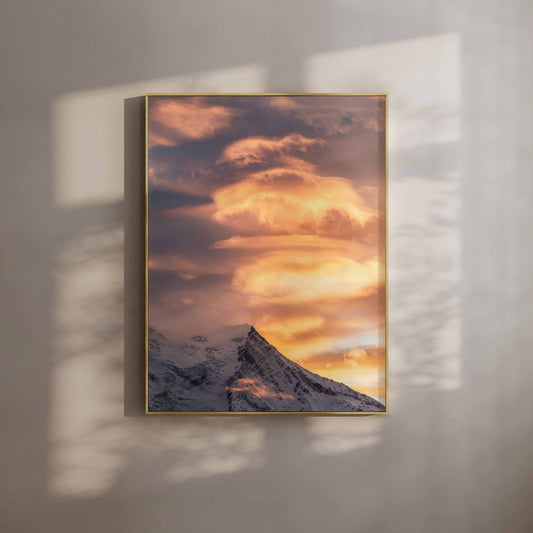 Vibrant orange sunset over Aiguille du Goûter in Chamonix