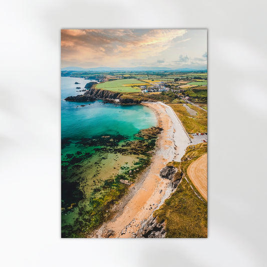 Sunset colours lighting up Annestown Beach and the surrounding Irish countryside