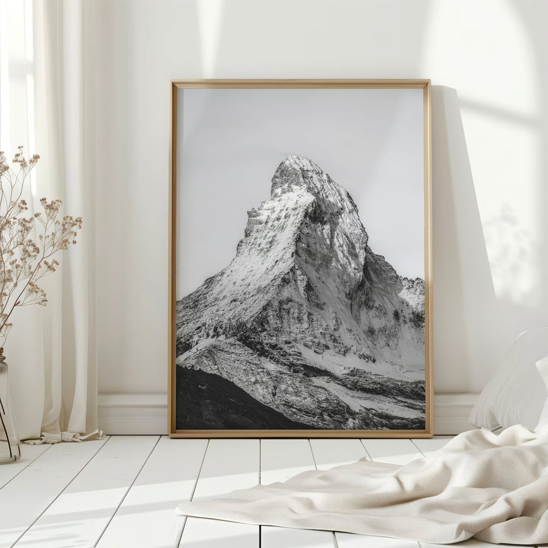 A premium Matterhorn Swiss Alps wall art print displaying the famous peak in stunning monochrome.