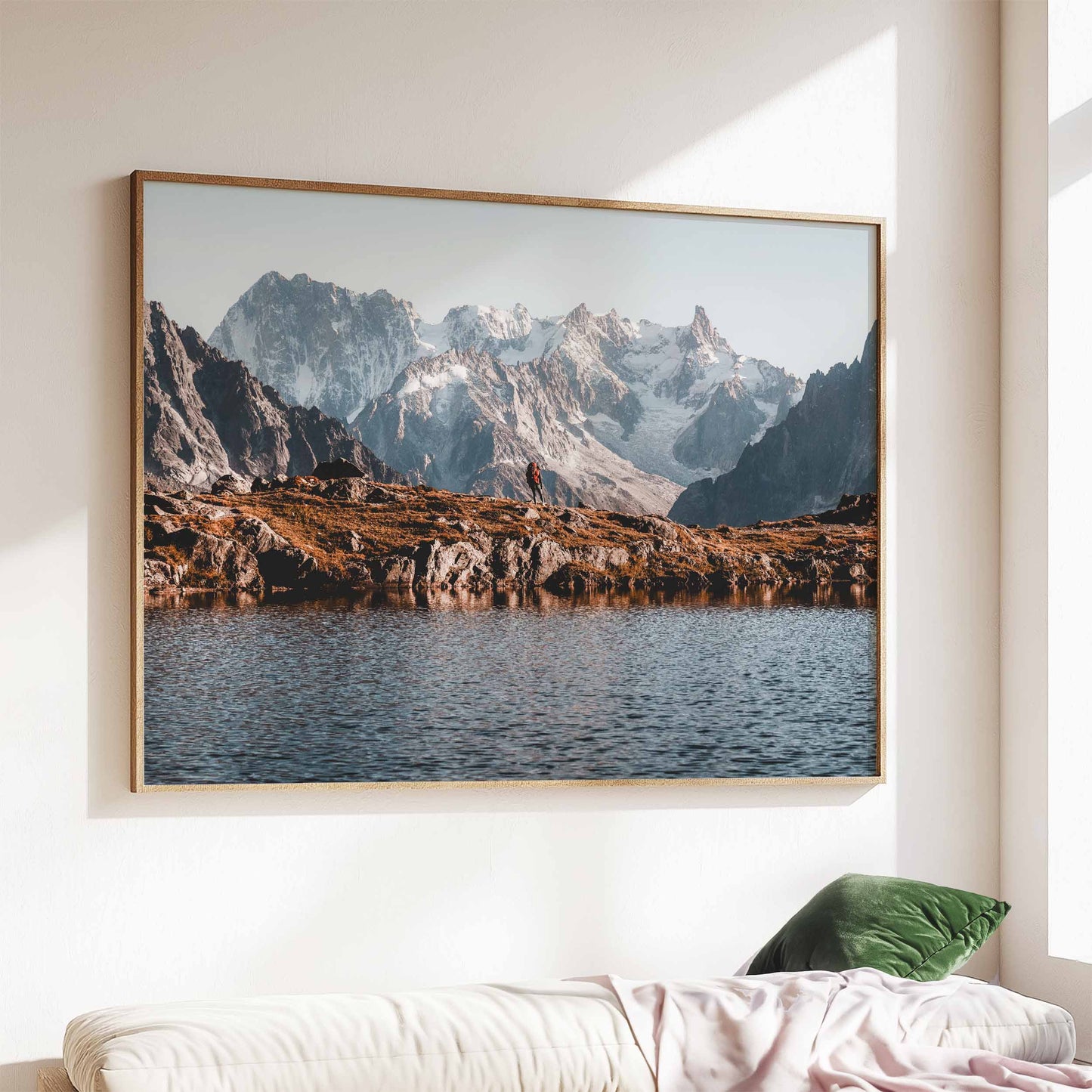 Framed print of a hiker on the Tour du Mont Blanc, captured during sunset