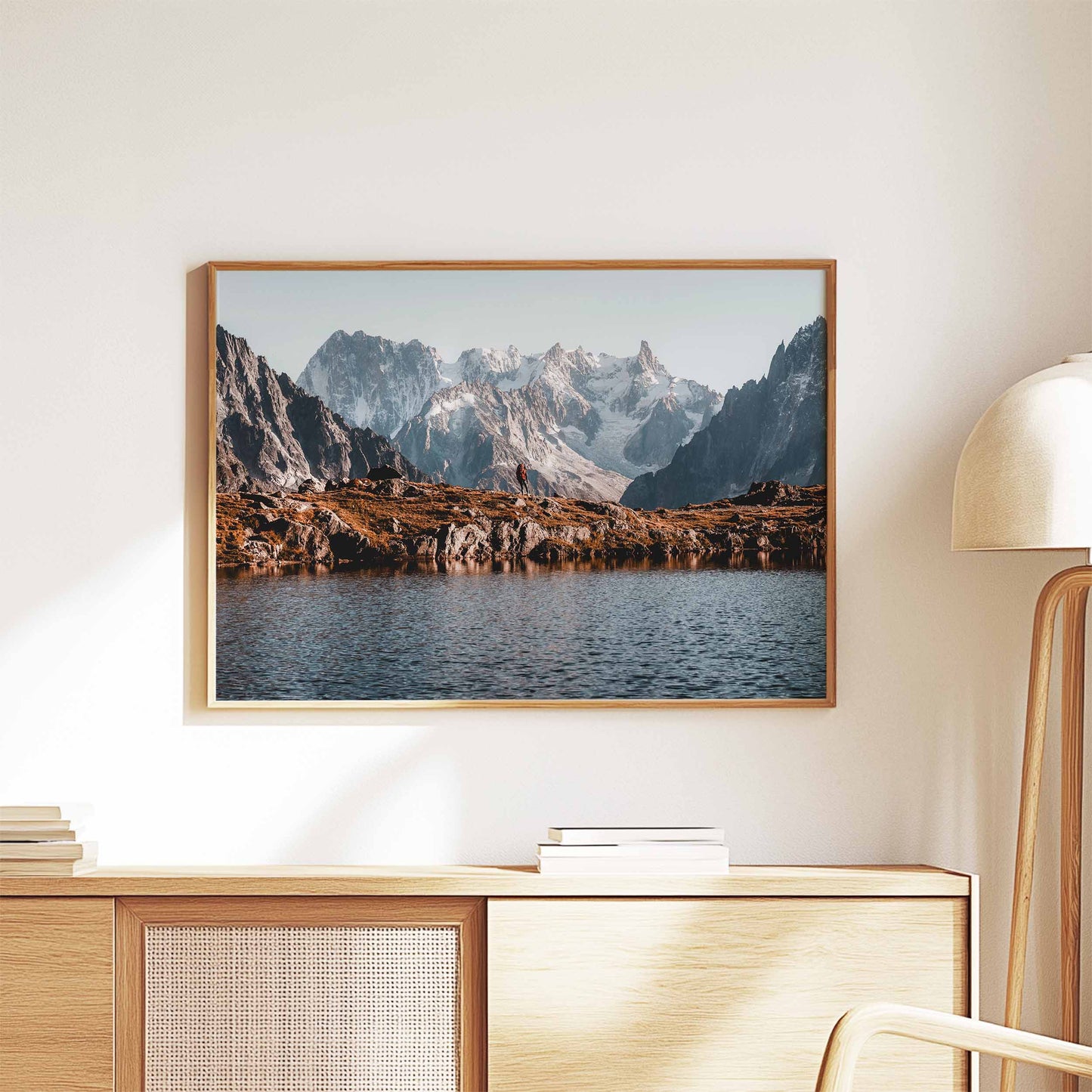 Elegant wall decor featuring a hiker overlooking serene alpine views on the Tour du Mont Blanc