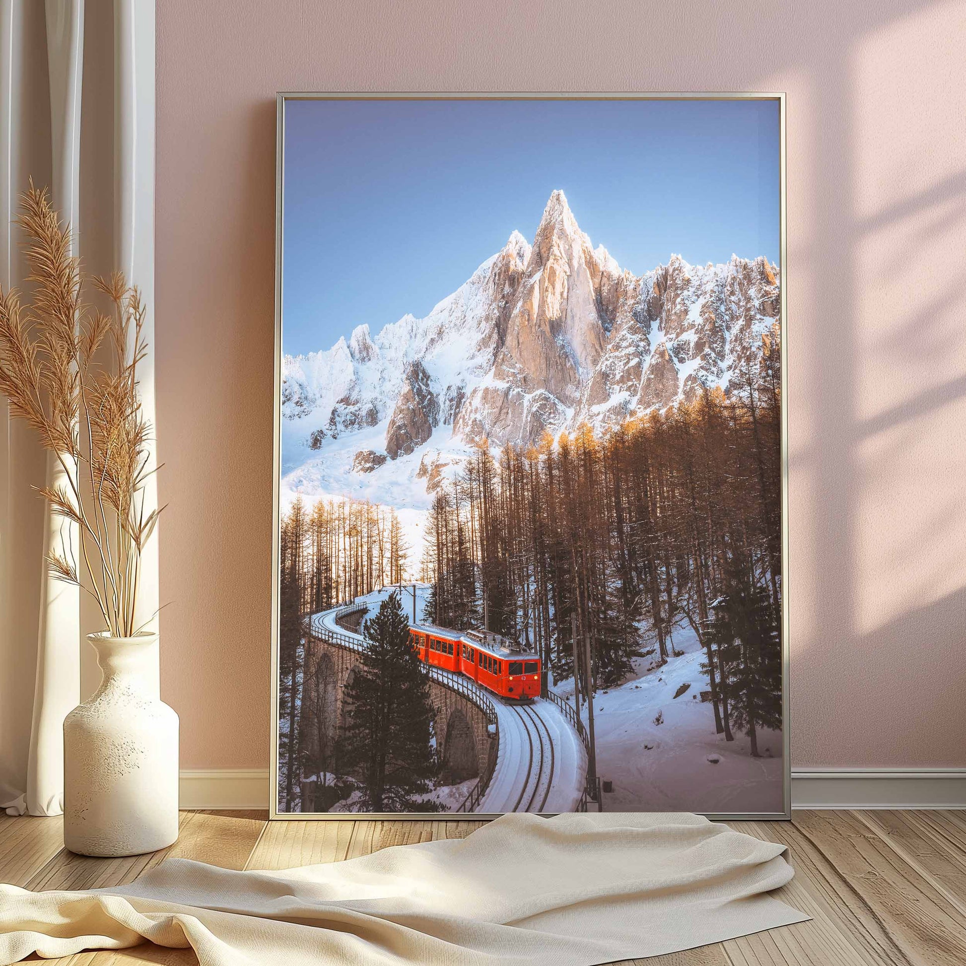 Winter Train du Montenvers wall art print, snowy Mer de Glace in Chamonix.