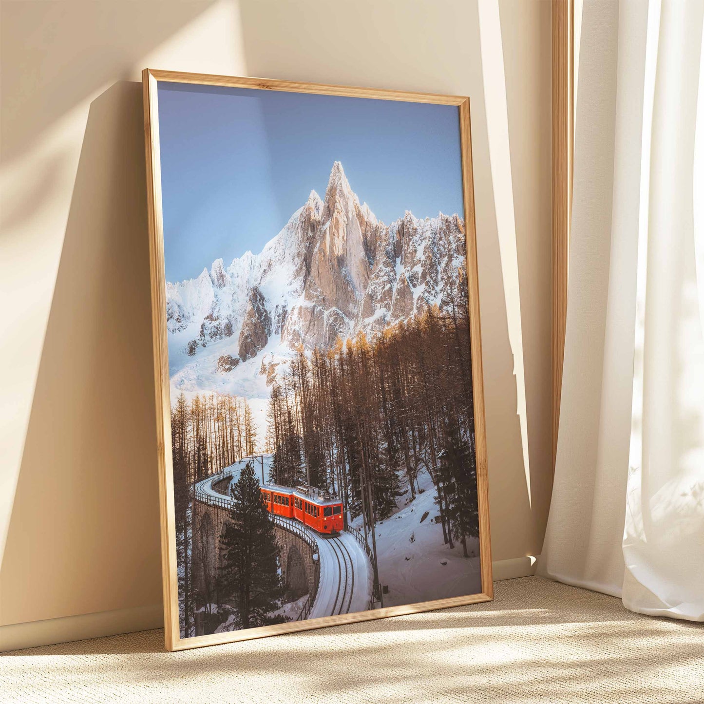 Chamonix Train du Montenvers scenic winter view, perfect wall art for alpine lovers.