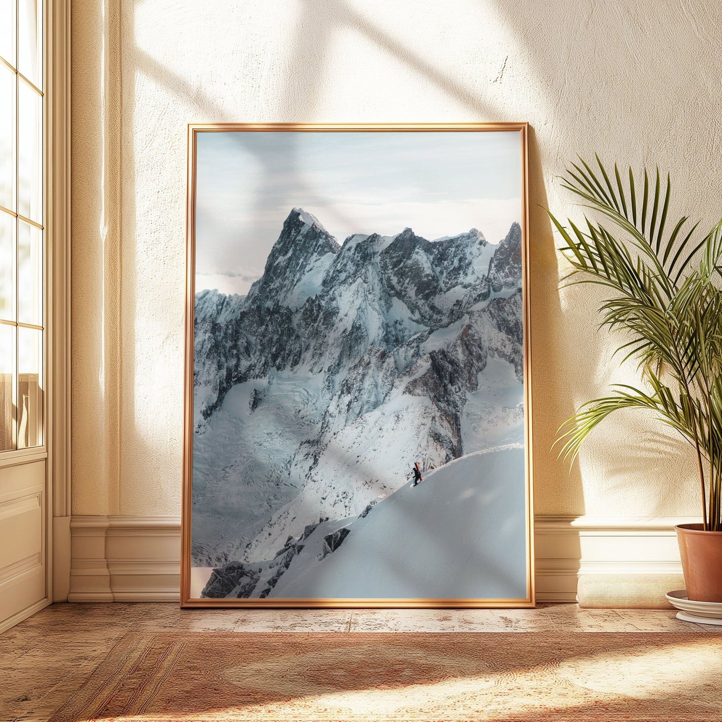 Descending the Midi Arete in the Vallée Blanche with Grandes Jorasses in the background