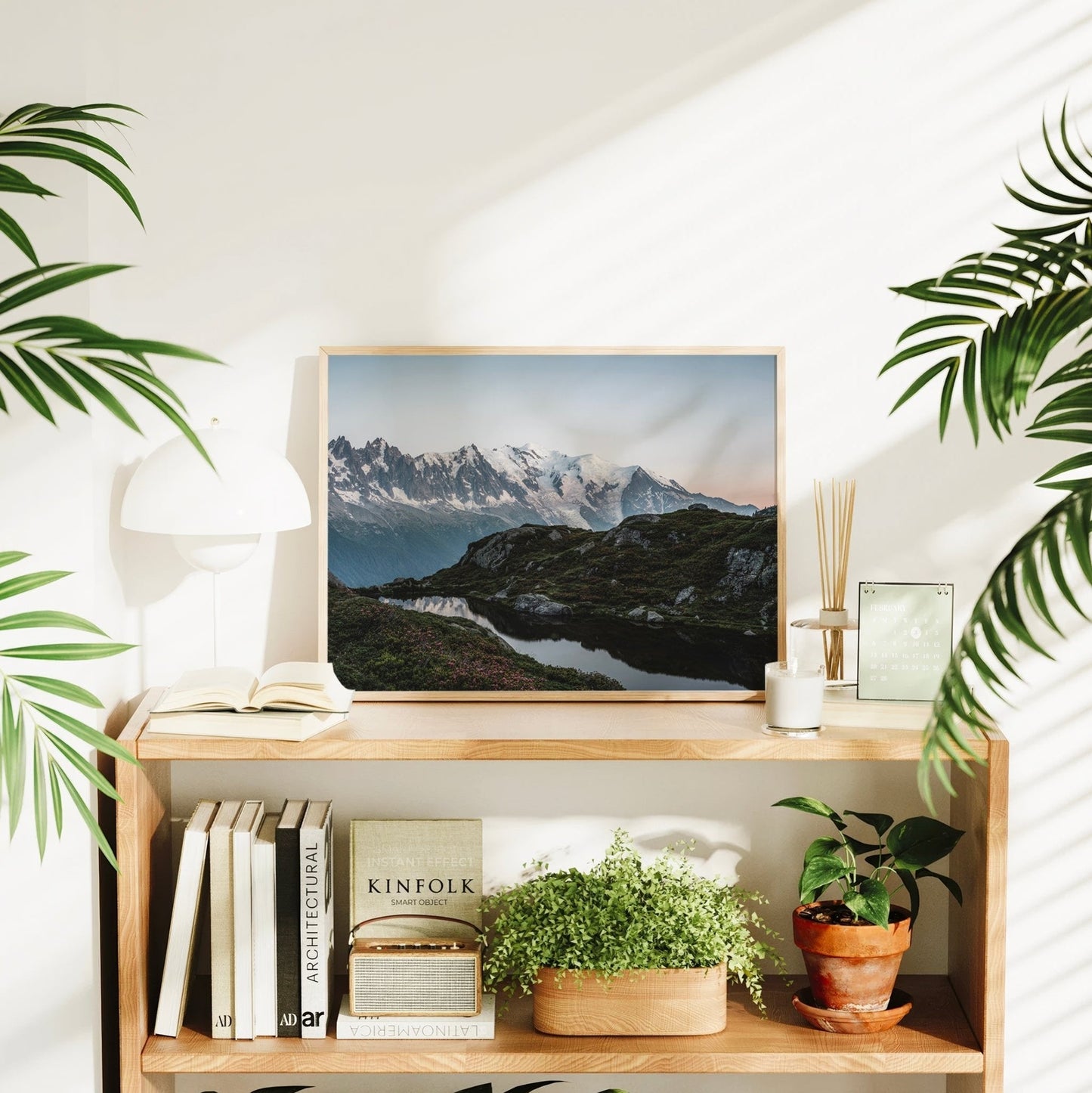 Winter sunset Chamonix art print with a dramatic sky over snow-covered peaks.